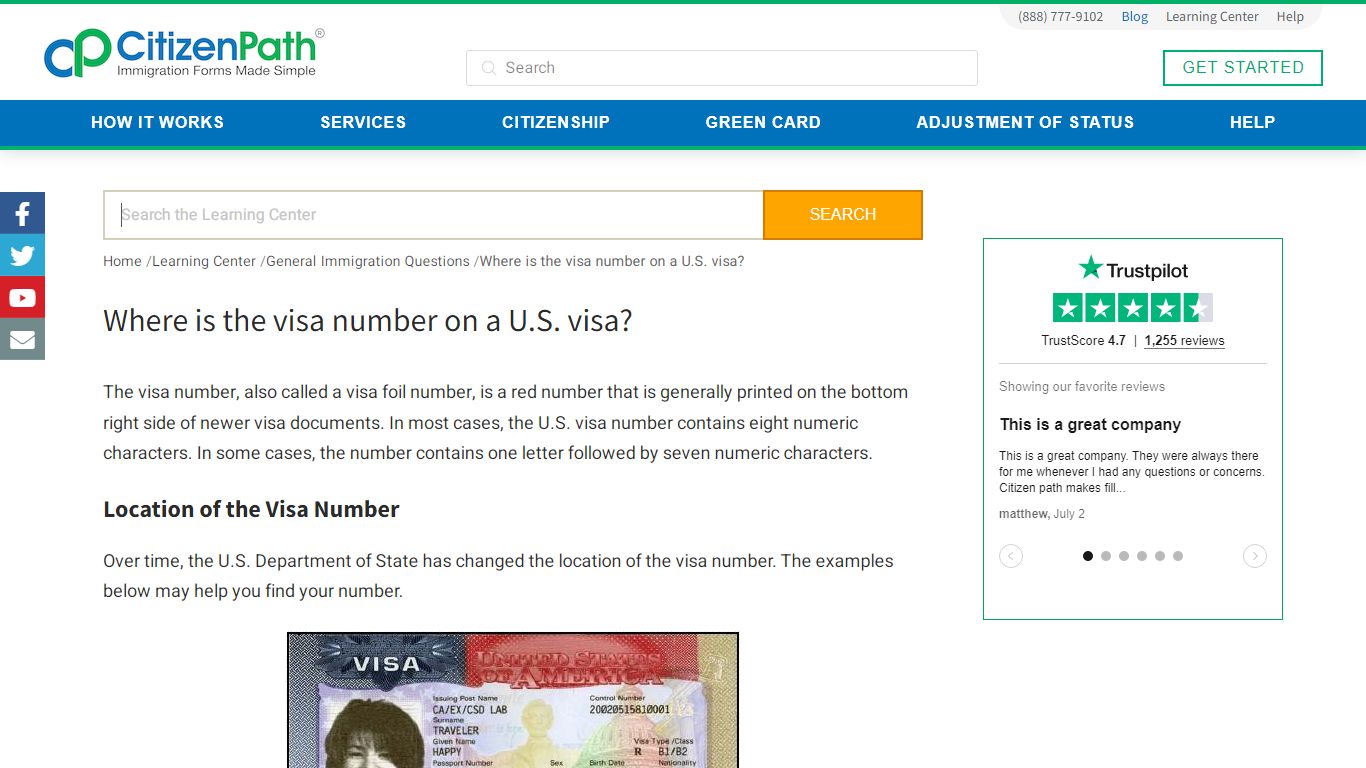 Location of the Visa Number on a US Visa | CitizenPath